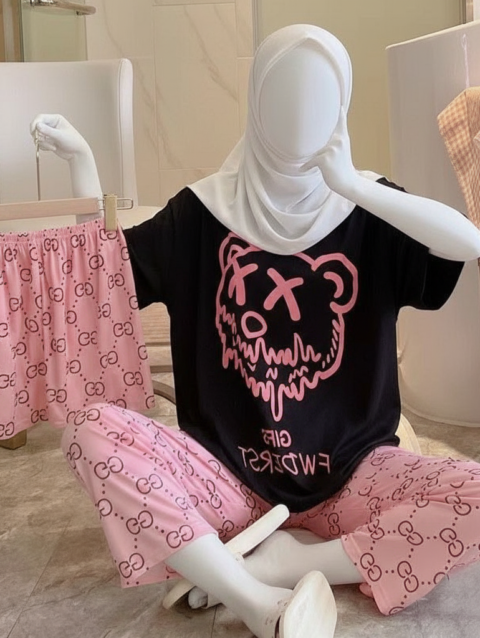 3 Piece Black Teddy Nightwear
